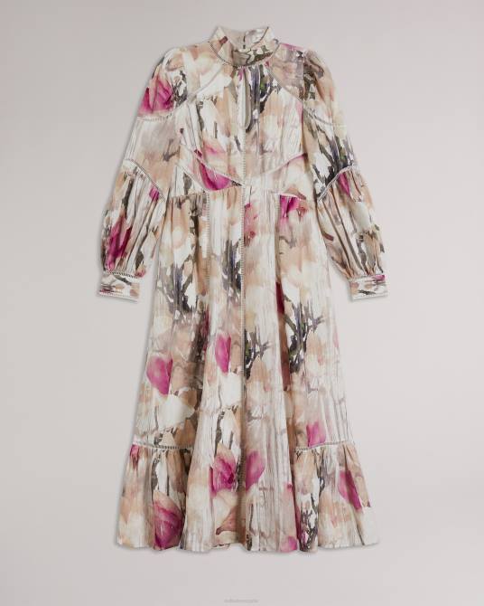 Ted Baker mujer 2ZFP21 ropa vestido midi freisya de encaje floral con aberturas desnudo claro