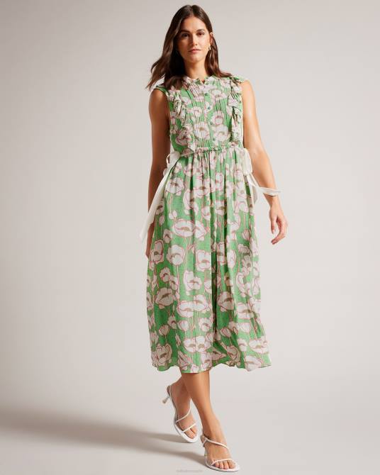 Ted Baker mujer 2ZFP239 ropa vestido midi sin mangas con volantes tindraa verde