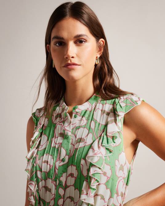 Ted Baker mujer 2ZFP239 ropa vestido midi sin mangas con volantes tindraa verde