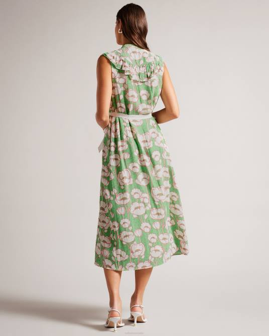 Ted Baker mujer 2ZFP239 ropa vestido midi sin mangas con volantes tindraa verde