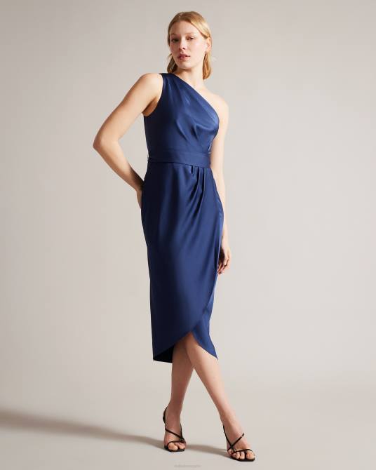 Ted Baker mujer 2ZFP23 ropa vestido midi drapeado con un hombro gabie azul oscuro