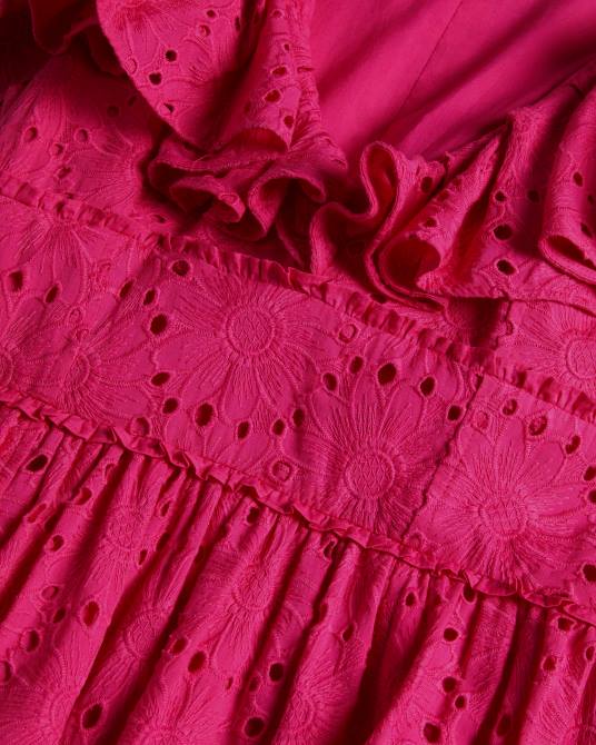 Ted Baker mujer 2ZFP245 ropa vestido veraniego midi con cuello en V y volantes Mirza Rosa brillante