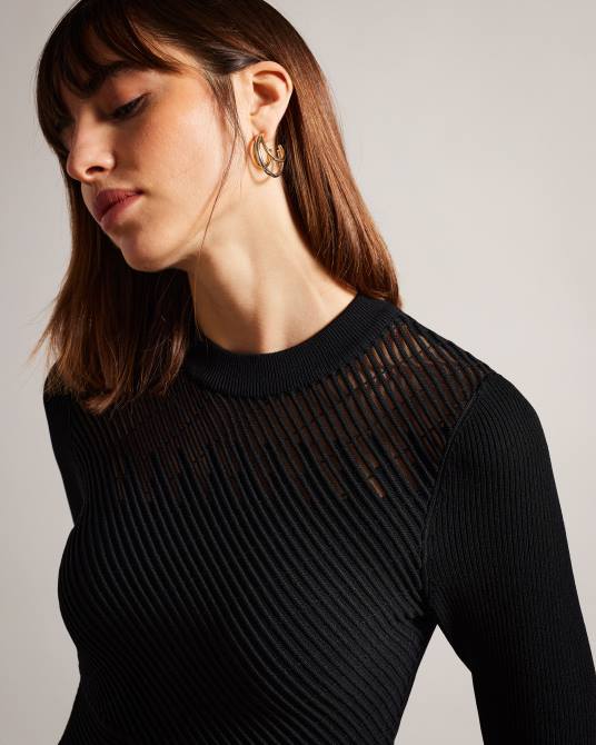 Ted Baker mujer 2ZFP246 ropa vestido midi acampanado texturizado latinia negro