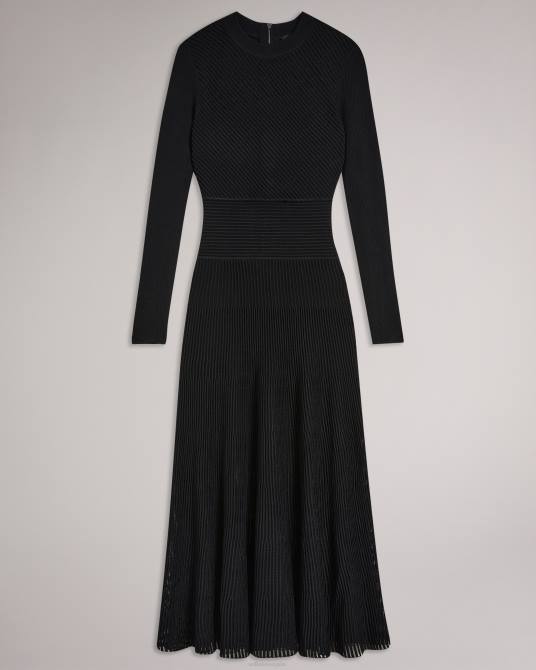 Ted Baker mujer 2ZFP246 ropa vestido midi acampanado texturizado latinia negro
