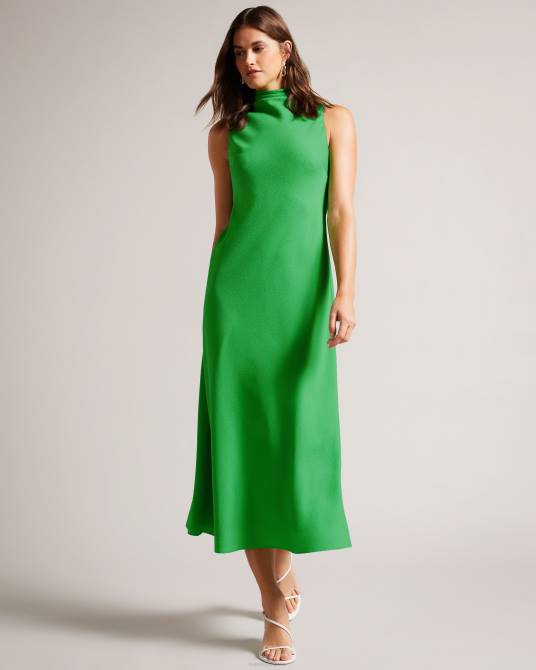 Ted Baker mujer 2ZFP252 ropa vestido lencero midi sin mangas con cuello vuelto eleanar verde