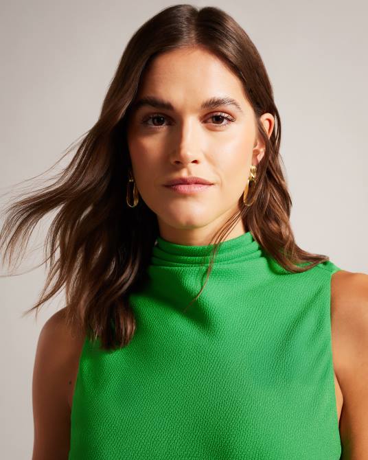 Ted Baker mujer 2ZFP252 ropa vestido lencero midi sin mangas con cuello vuelto eleanar verde