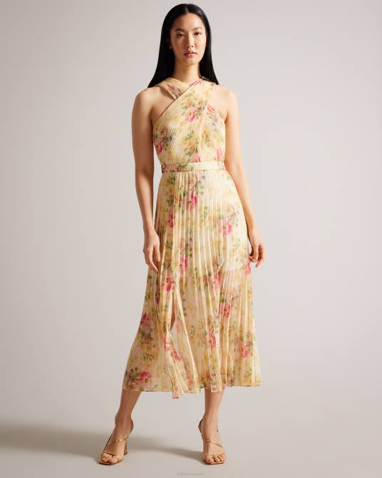 Ted Baker mujer 2ZFP25 ropa vestido midi plisado con parte delantera cruzada amerah broncearse