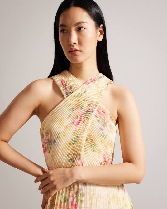 Ted Baker mujer 2ZFP25 ropa vestido midi plisado con parte delantera cruzada amerah broncearse