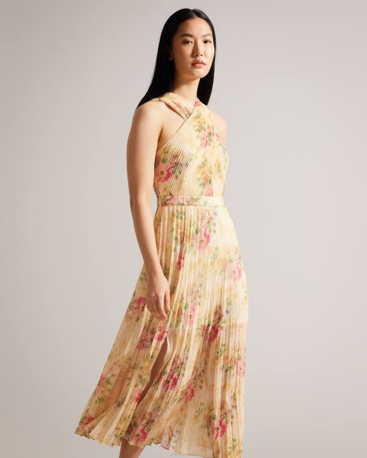 Ted Baker mujer 2ZFP25 ropa vestido midi plisado con parte delantera cruzada amerah broncearse