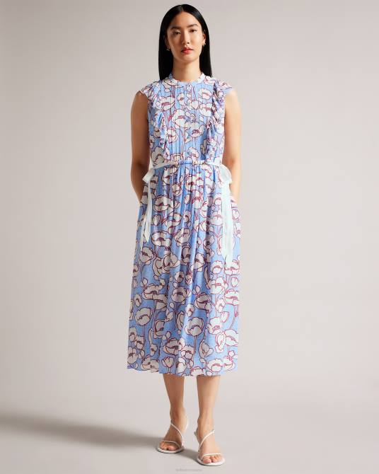 Ted Baker mujer 2ZFP285 ropa vestido midi sin mangas con volantes tindraa azul