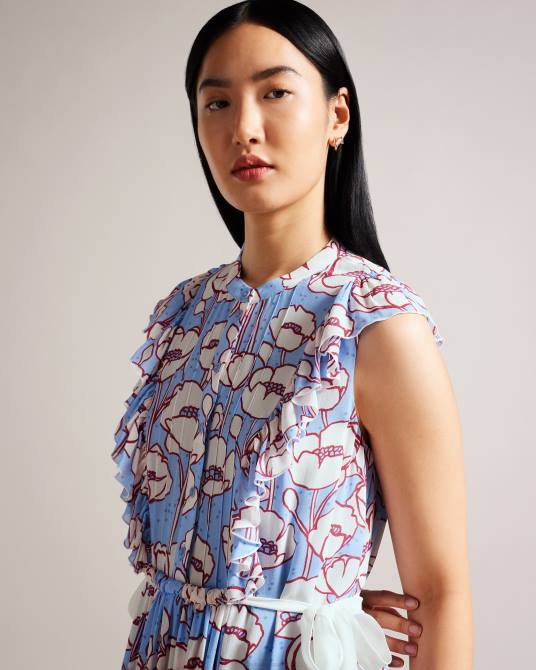 Ted Baker mujer 2ZFP285 ropa vestido midi sin mangas con volantes tindraa azul