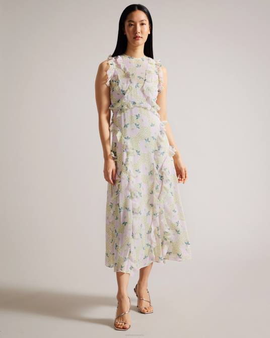 Ted Baker mujer 2ZFP30 ropa vestido midi calinia sin mangas con volantes en cascada lila