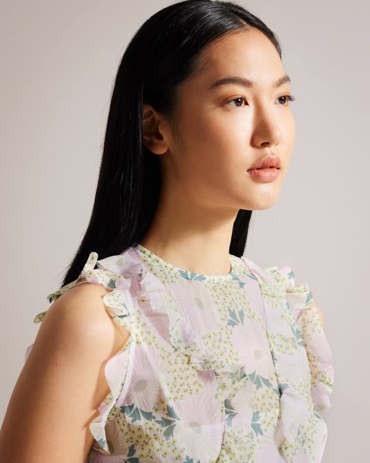 Ted Baker mujer 2ZFP30 ropa vestido midi calinia sin mangas con volantes en cascada lila