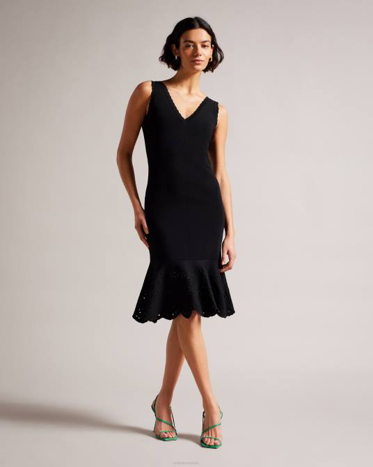 Ted Baker mujer 2ZFP323 ropa vestido midi de punto con bordados juliann negro