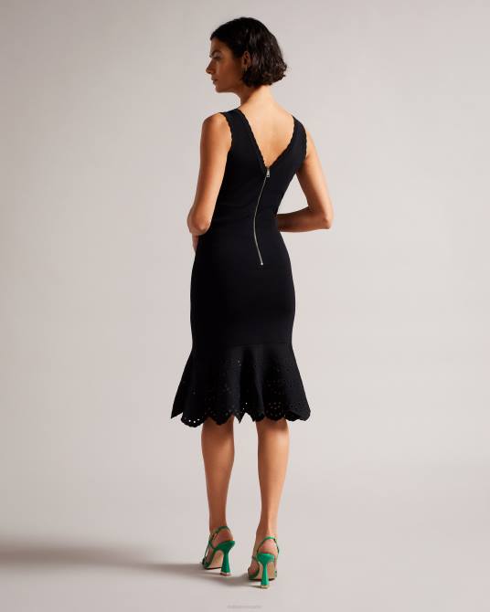 Ted Baker mujer 2ZFP323 ropa vestido midi de punto con bordados juliann negro