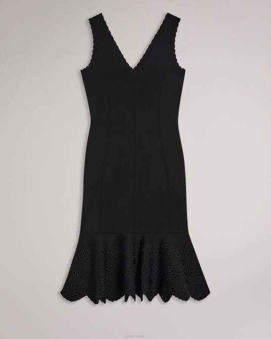 Ted Baker mujer 2ZFP323 ropa vestido midi de punto con bordados juliann negro