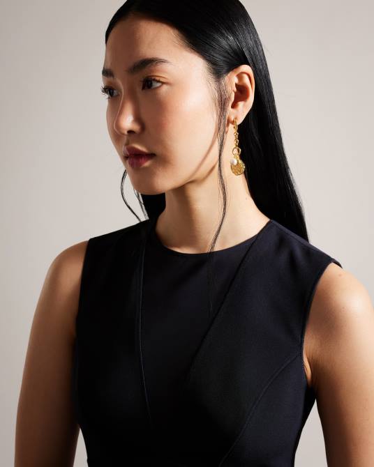 Ted Baker mujer 2ZFP371 ropa Vestido midi ajustado con escote en V transparente elissii azul marino oscuro