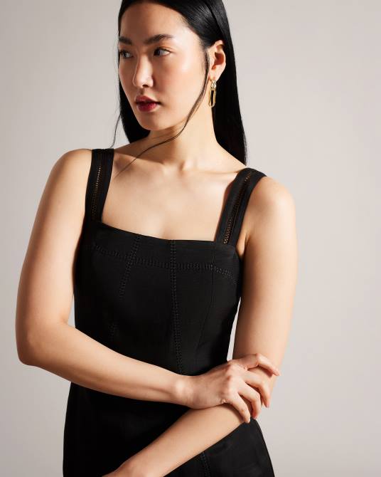 Ted Baker mujer 2ZFP388 ropa vestido de tubo midi con cuello cuadrado janiise negro