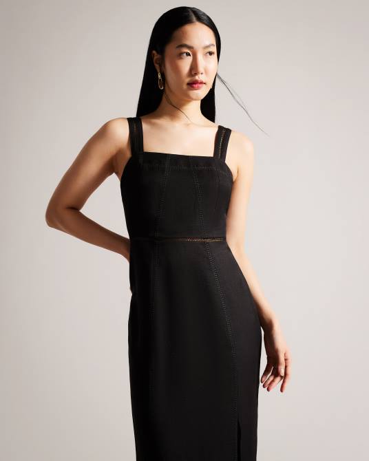 Ted Baker mujer 2ZFP388 ropa vestido de tubo midi con cuello cuadrado janiise negro