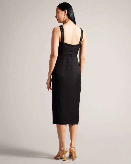 Ted Baker mujer 2ZFP388 ropa vestido de tubo midi con cuello cuadrado janiise negro