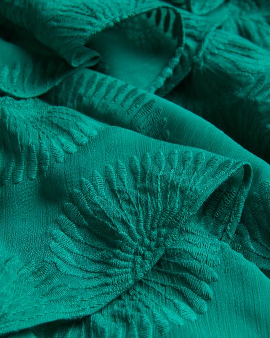 Ted Baker mujer 2ZFP464 ropa Vestido midi bordado Floryah con falda escalonada verde