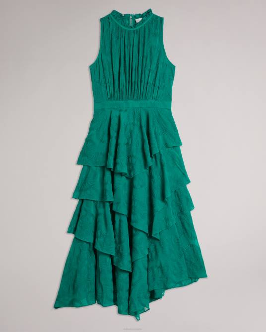 Ted Baker mujer 2ZFP464 ropa Vestido midi bordado Floryah con falda escalonada verde