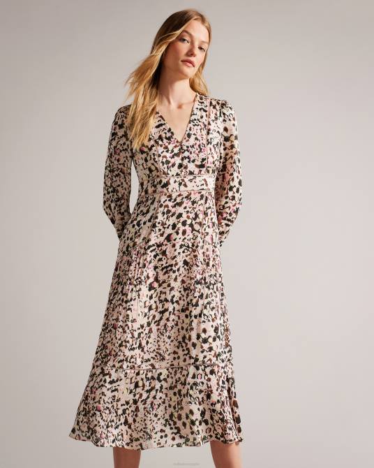 Ted Baker mujer 2ZFP50 ropa Vestido midi entallado y de vuelo con aplicación de escalera luceeya Rosado oscuro