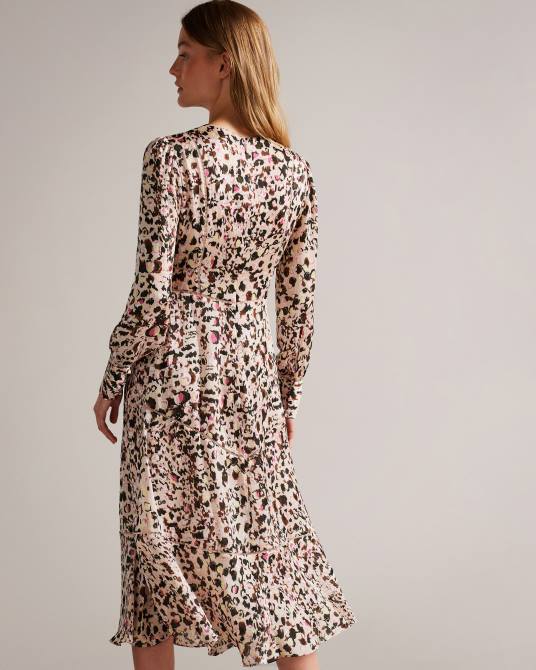 Ted Baker mujer 2ZFP50 ropa Vestido midi entallado y de vuelo con aplicación de escalera luceeya Rosado oscuro