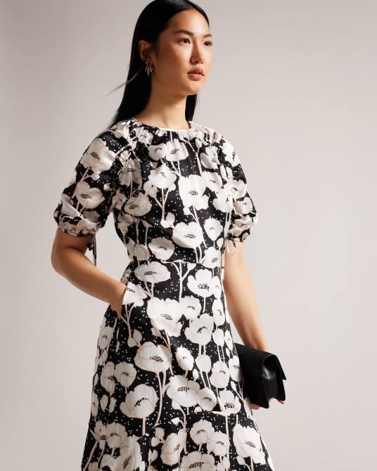 Ted Baker mujer 2ZFP59 ropa vestido midi abriee con mangas abullonadas negro