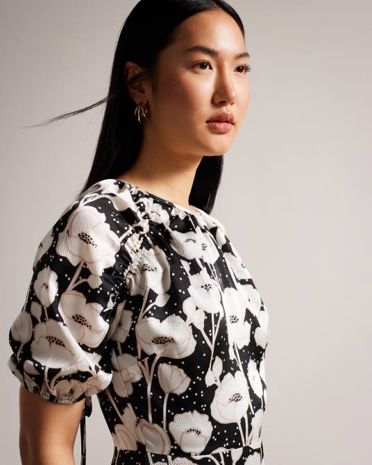 Ted Baker mujer 2ZFP59 ropa vestido midi abriee con mangas abullonadas negro