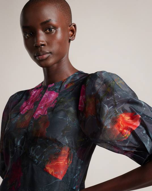 Ted Baker mujer 2ZFP64 ropa Vestido midi de línea imperio con manga abullonada de Mekayla negro