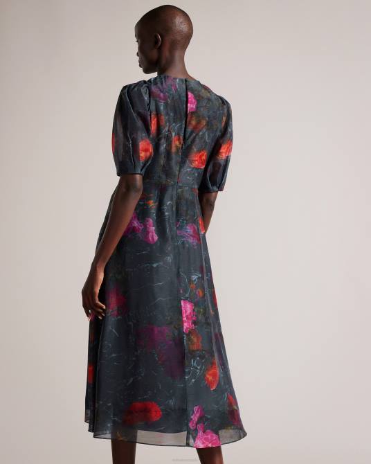 Ted Baker mujer 2ZFP64 ropa Vestido midi de línea imperio con manga abullonada de Mekayla negro