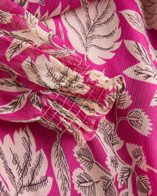 Ted Baker mujer 2ZFP66 ropa Vestido midi de manga larga con ribete de encaje izobele Rosa brillante