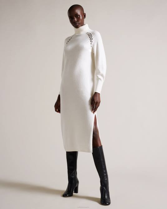 Ted Baker mujer 2ZFP96 ropa Vestido midi de punto malorri con aplicación de punto blanco