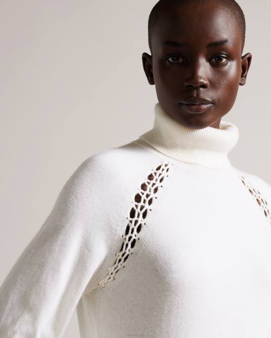 Ted Baker mujer 2ZFP96 ropa Vestido midi de punto malorri con aplicación de punto blanco