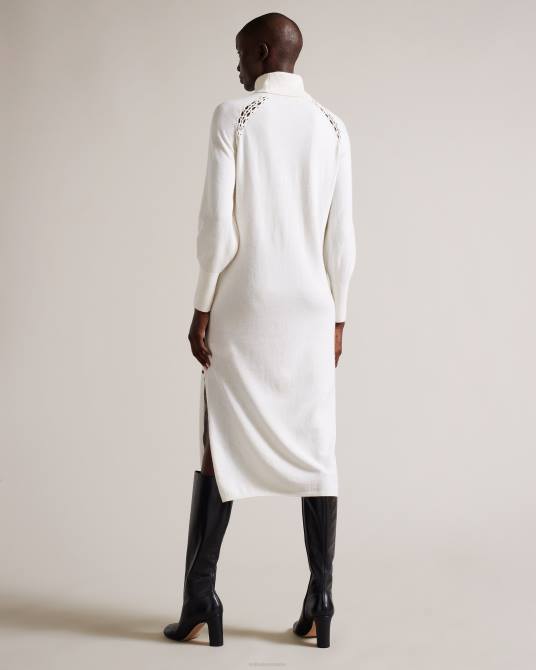 Ted Baker mujer 2ZFP96 ropa Vestido midi de punto malorri con aplicación de punto blanco