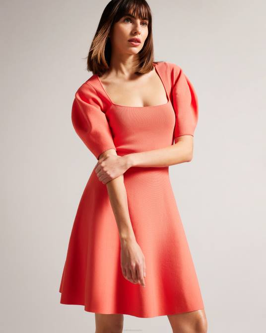 Ted Baker mujer 2ZFP278 ropa vestido skater con mangas abullonadas hayliy coral