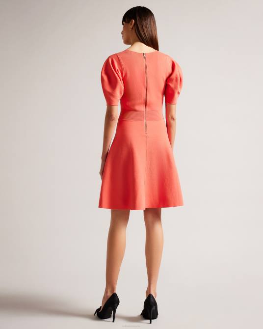 Ted Baker mujer 2ZFP278 ropa vestido skater con mangas abullonadas hayliy coral