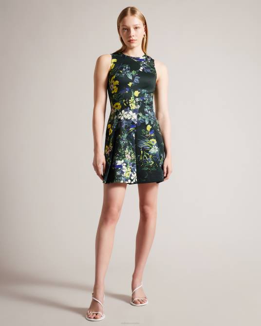 Ted Baker mujer 2ZFP282 ropa vestido skater lexiya de neopreno estampado verde oscuro