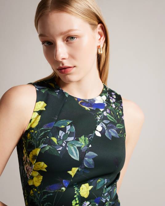 Ted Baker mujer 2ZFP282 ropa vestido skater lexiya de neopreno estampado verde oscuro