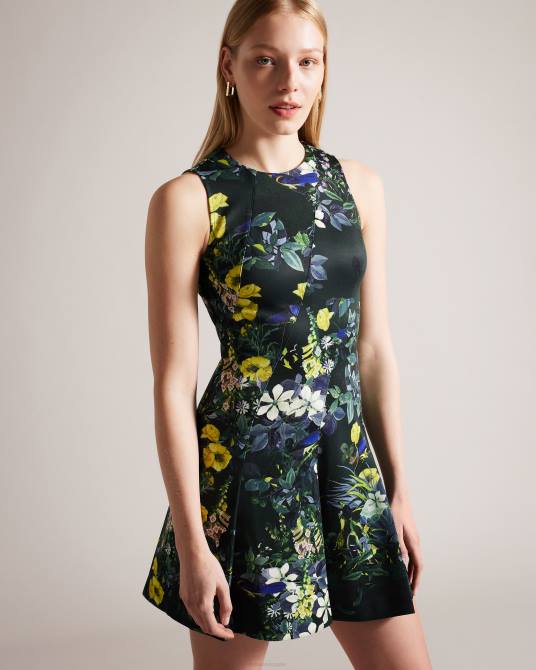 Ted Baker mujer 2ZFP282 ropa vestido skater lexiya de neopreno estampado verde oscuro