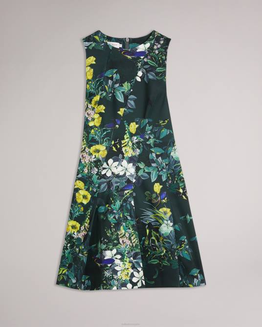 Ted Baker mujer 2ZFP282 ropa vestido skater lexiya de neopreno estampado verde oscuro