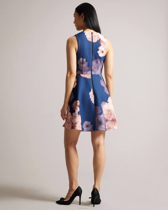 Ted Baker mujer 2ZFP69 ropa vestido skater estampado con cuello en V emleey azul oscuro