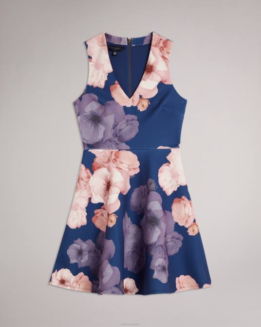 Ted Baker mujer 2ZFP69 ropa vestido skater estampado con cuello en V emleey azul oscuro