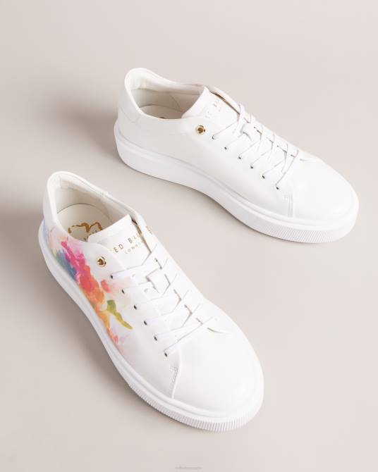 Ted Baker mujer 2ZFP913 zapatos zapatillas tennia con plataforma y estampado artístico blanco-naranja