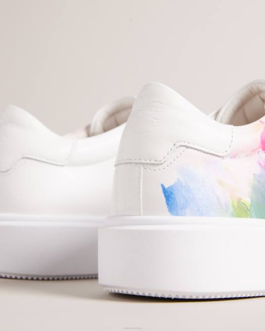 Ted Baker mujer 2ZFP913 zapatos zapatillas tennia con plataforma y estampado artístico blanco-naranja