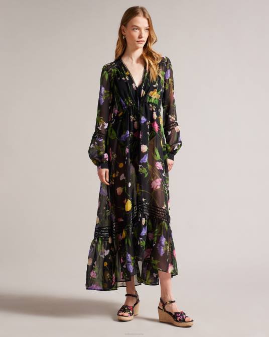 Ted Baker mujer 2ZFP858 zapatos cuñas cardima florales con nudo suave negro