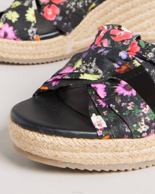 Ted Baker mujer 2ZFP858 zapatos cuñas cardima florales con nudo suave negro
