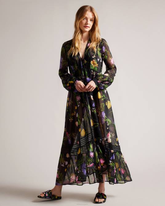 Ted Baker mujer 2ZFP905 zapatos sandalias azzi de satén con estampado floral negro