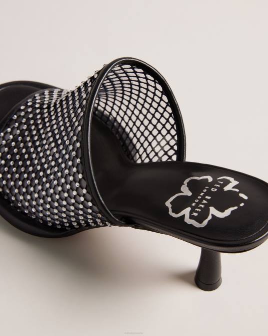 Ted Baker mujer 2ZFP839 zapatos sandalias de tacón de malla con cristales celya negro